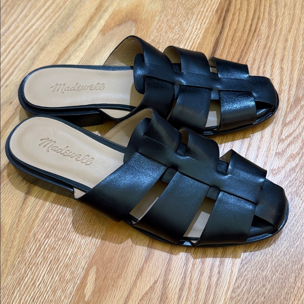 MADEWELL The Dixson Fisherman Mule Black Woven Slide Sandals LIKE NEW Size 6.5